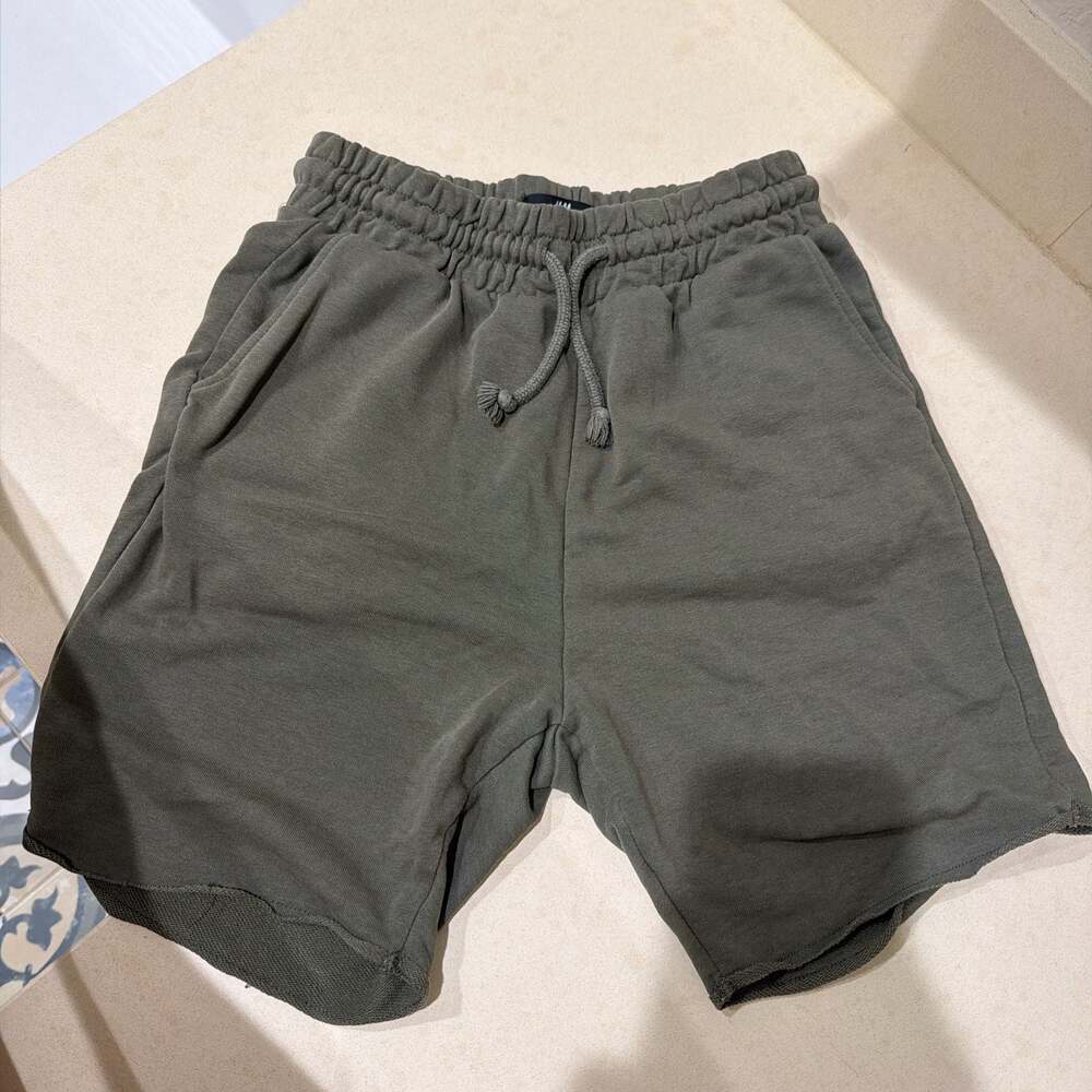 H&M Regular Fit Olive Green Raw Hem Sweat Shorts